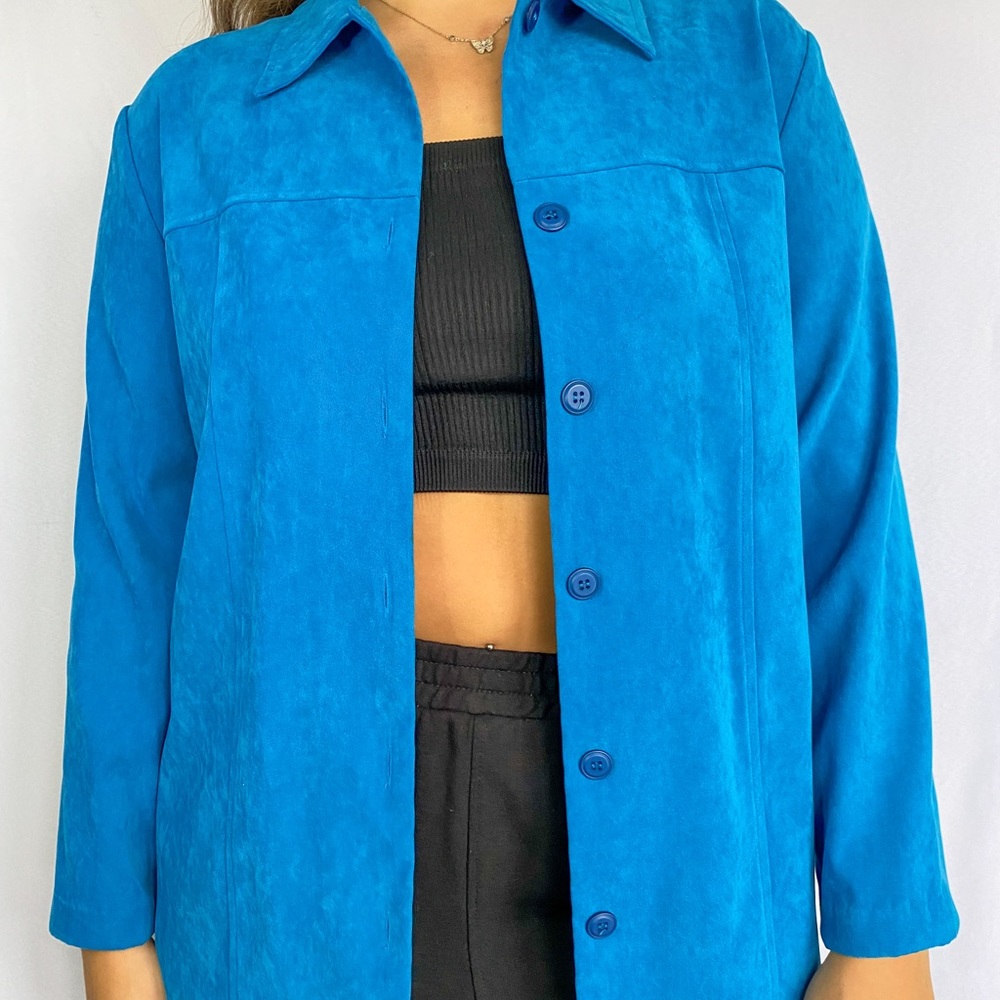 blue velvet button down. like new!